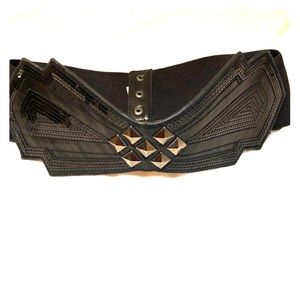 Black Elastic Waist Belt with Gunmetal Studs